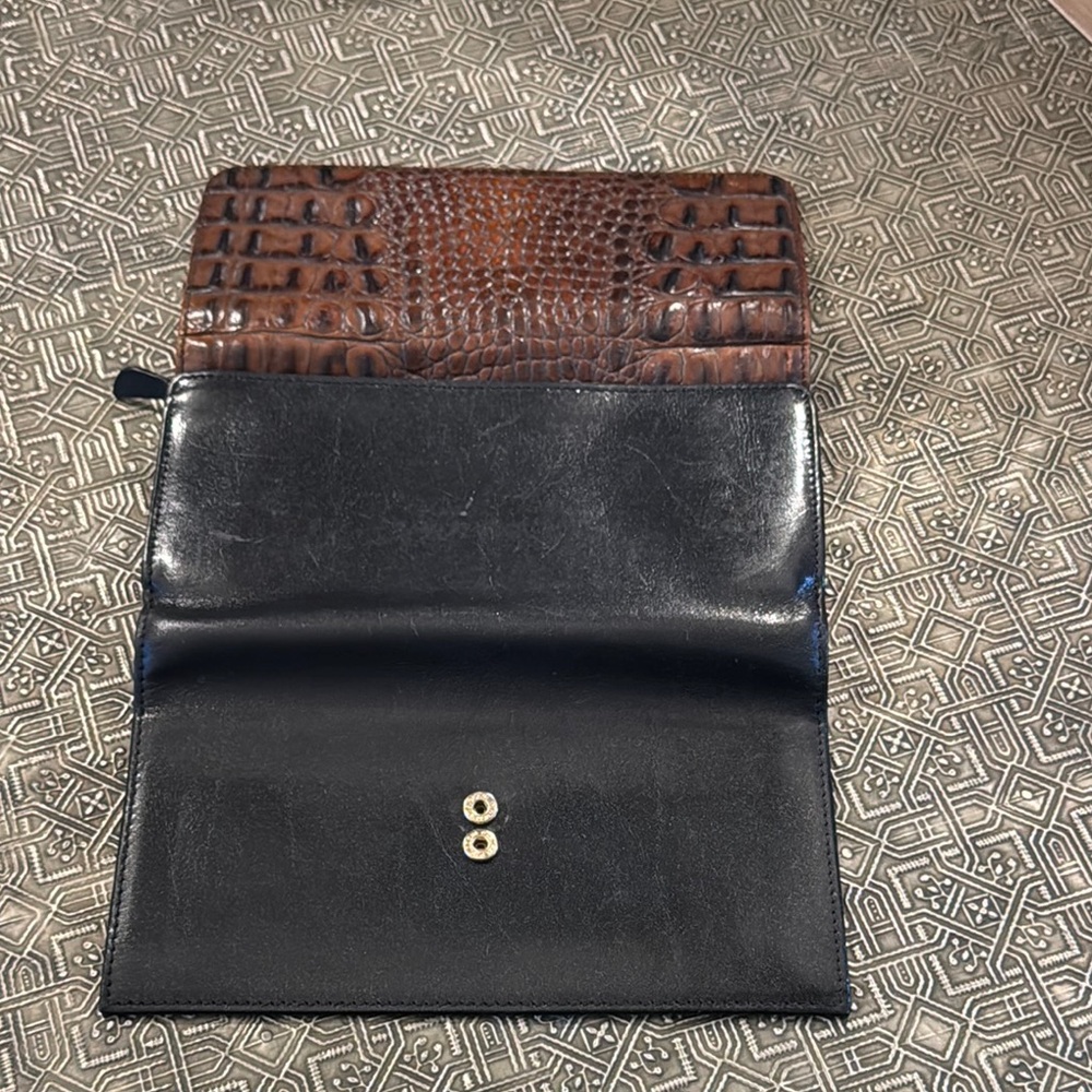 Brahmin Crocodile Embossed Brown and Black Wallet - Picture 7 of 9